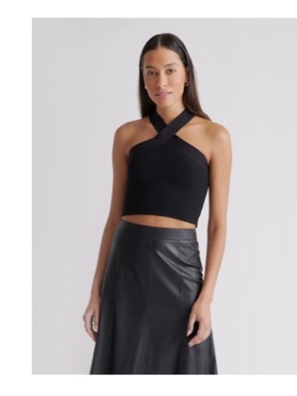 Cropped Halter Ribbed Knit Tank